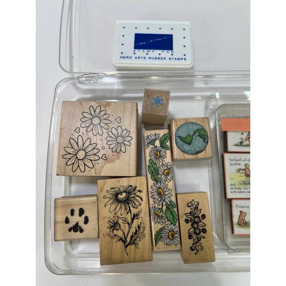 Vintage Wood Mounted Rubber Stamp Destash Lot Winnie The Pooh Poohisms Hero Arts